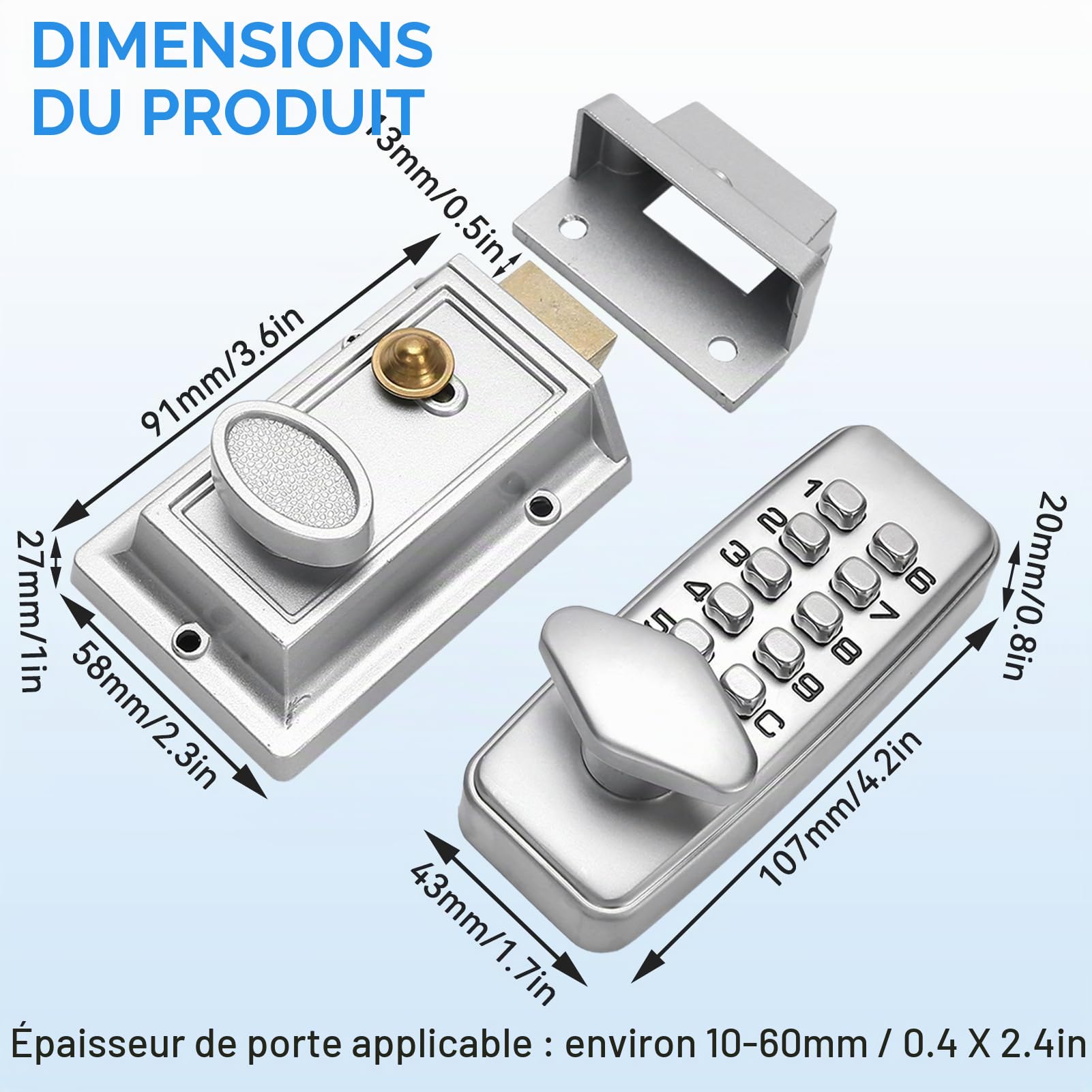 Verrouillage de porte de code d'accès mécanique, verrouillage de porte sans clé double face verrous à boulons morts numériques pour portes extérieures, serrure de porte d'entrée
