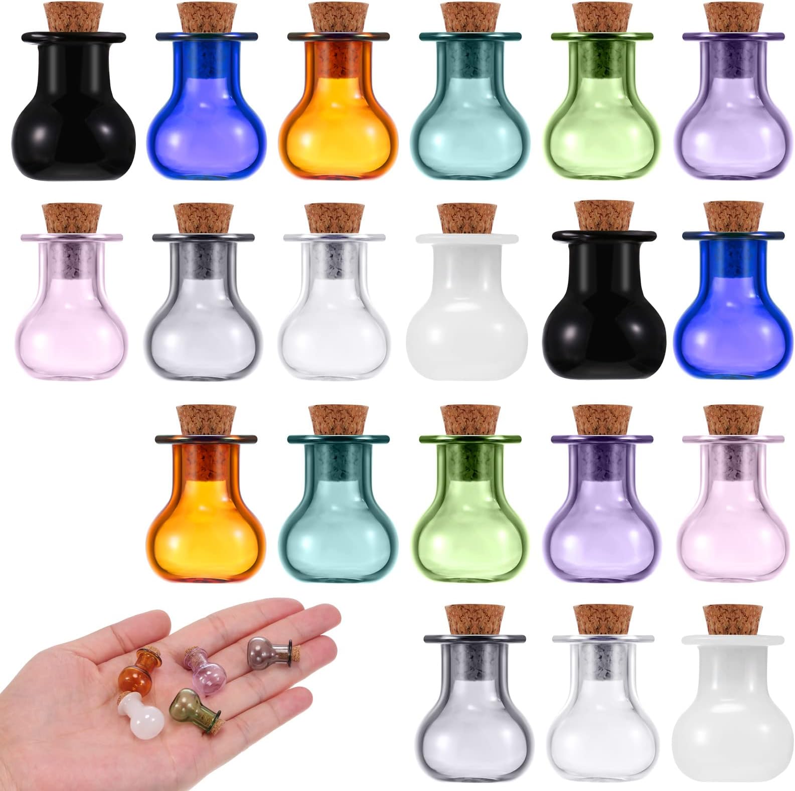 20 Pieces Spell Jars Tiny Bottles with Cork Small Potion Jars Clear Rum Mini Bottles Multi Color Small Glass Potion Bottles Wishing Bottle for Wedding Birthday Party DIY Crafts Supplies (Sphere Style)