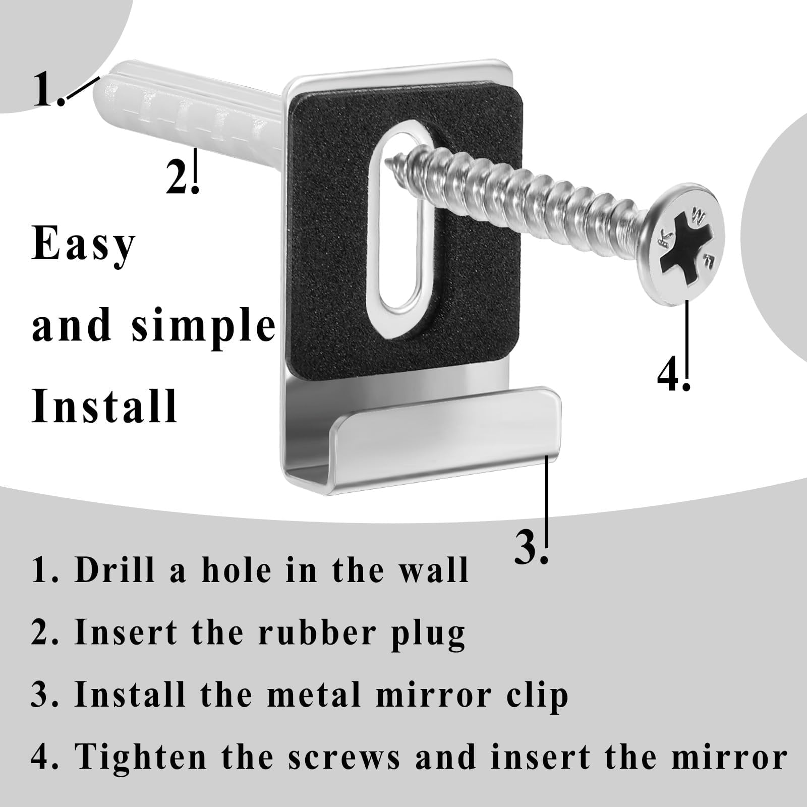 8 Pcs Mirror Fixings, Metal Mirror Clips Heavy Duty Wall Mount for Frameless Mirror & Tile (8 Pcs Silver) - Image 3