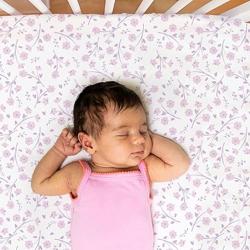 Miniatura 3 de The Peanutshell Juego de sábanas bajeras florales de bosque rosa para cuna para niñas floral