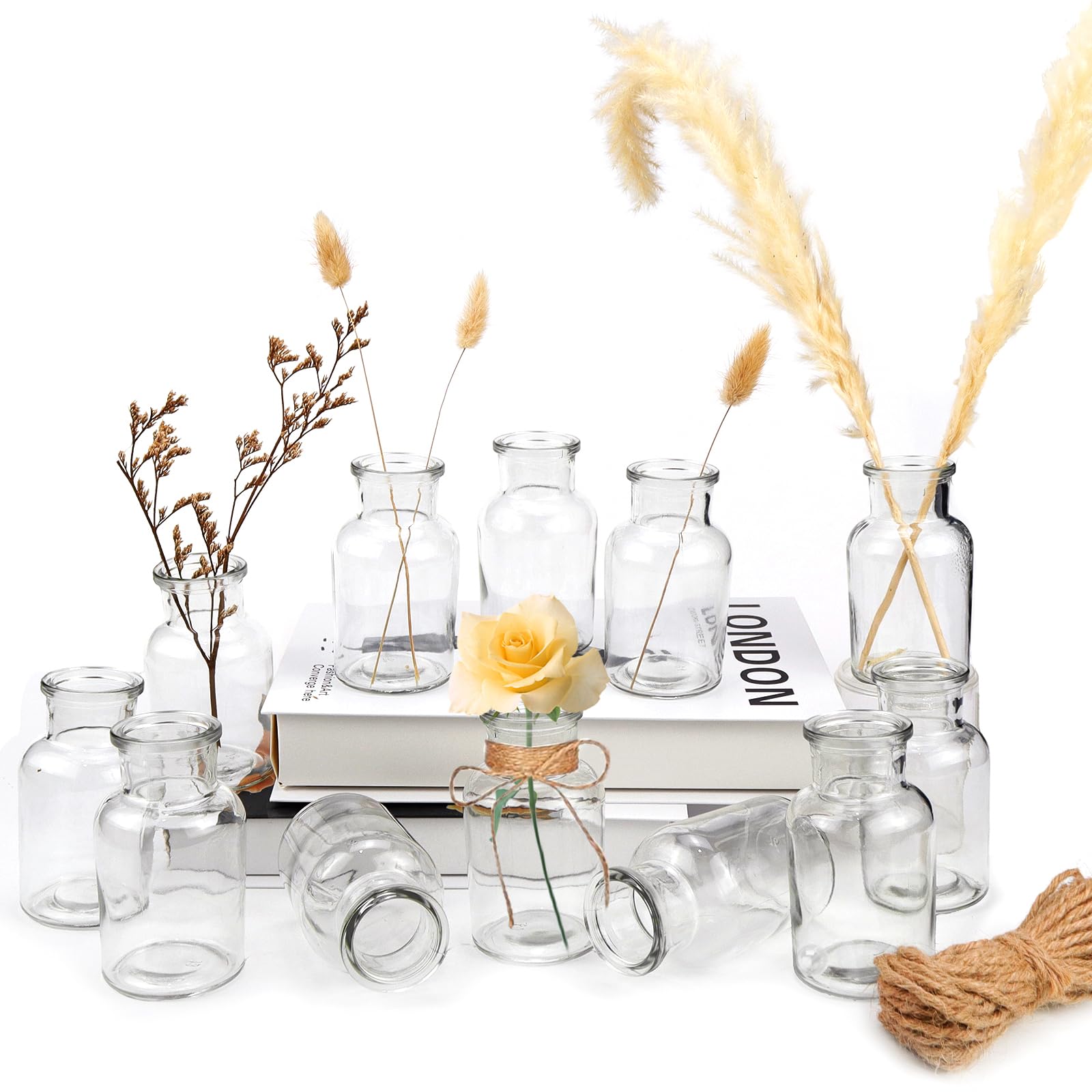 CHRI 12 jarrones pequeños para decoración de mesa, mini jarrones de cristal para bodas, casas, cumpleaños o fiestas