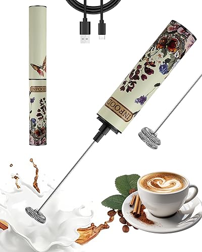 INFOOD Milk Frother Rechargeable with Cover - Coffee Frother Wand,