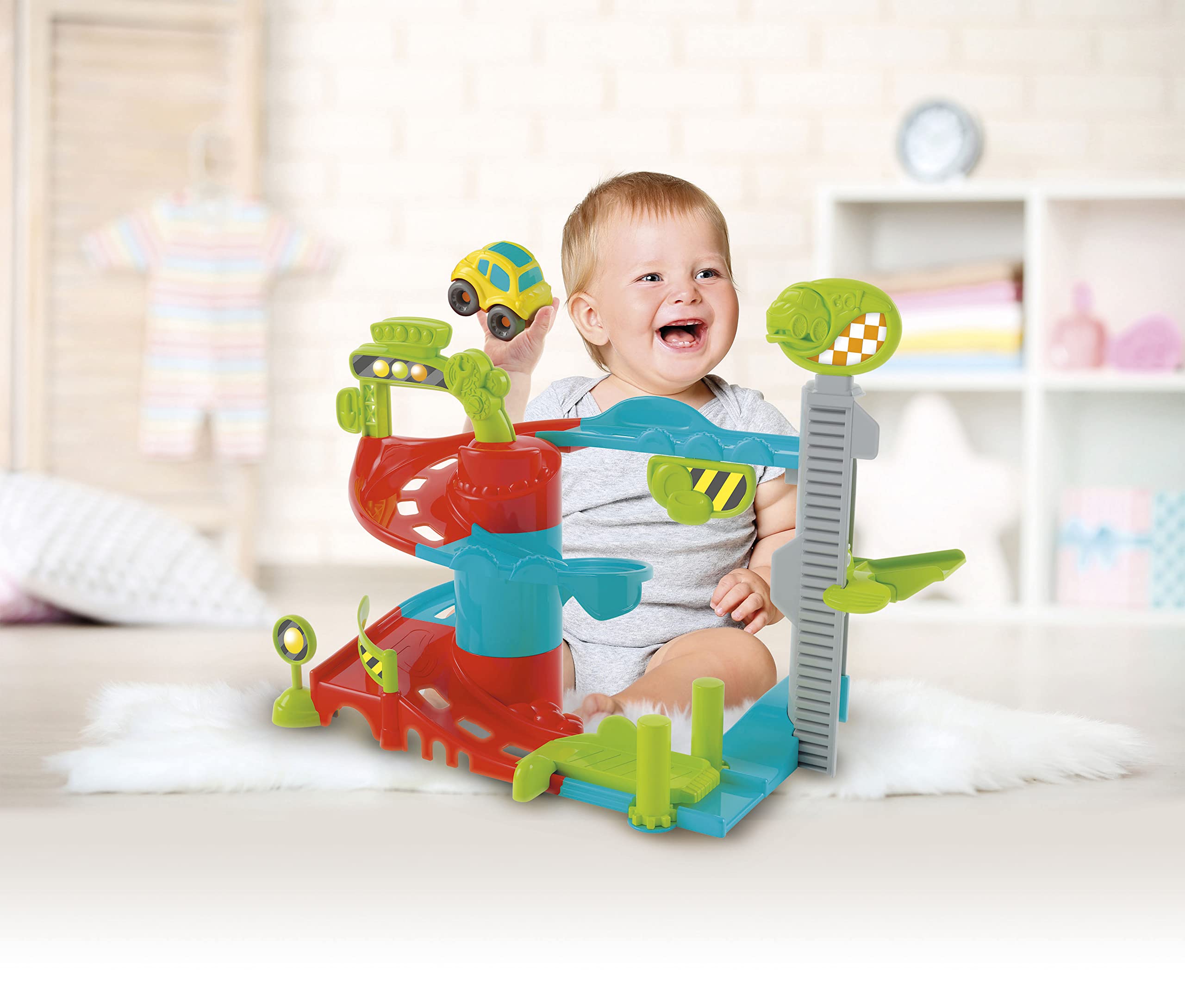 Clementoni-17404 - Baby Garaje Divertido - Juguete bebé sostenible a Partir de 18 Meses