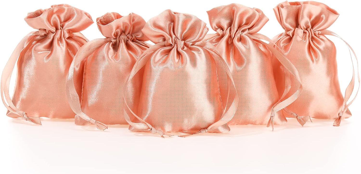 Shappy 50 Pieces 3 x 4 Inch Satin Bags with Drawstring Gift Pouch Mini Jewelry Bags Small Wedding Gift Bags Candy Pouches in Soft and Smooth Satin Fabric (Champagne)