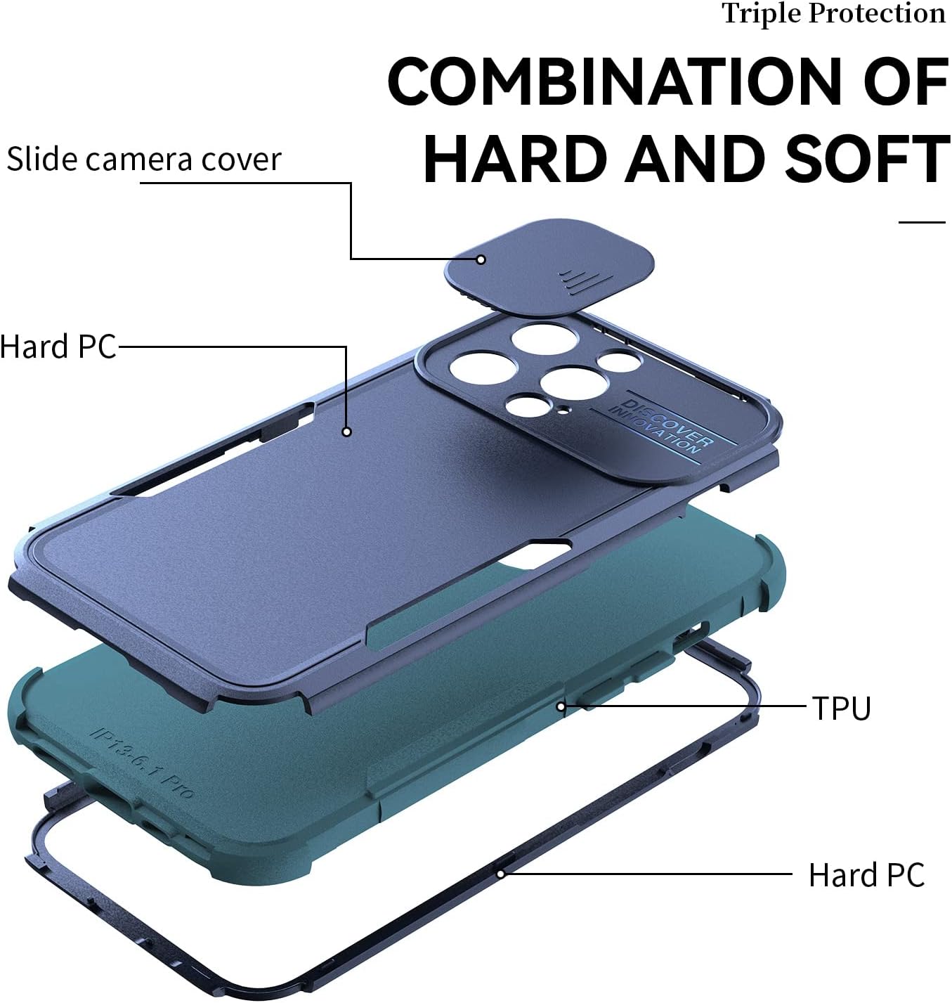 iPhone 13 Pro Max Heavy Duty Protection Case with Camera Slide Cover Screen Protector, Wireless Charging Case Compatible for Apple iPhone 13 Pro Max 6.7 inch, Blue - Image 5