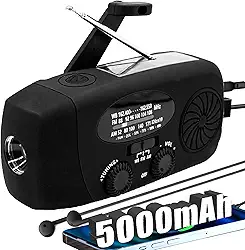 Rádio de emergência meteorológica NOAA 5000 mAh Alertsync com carregamento solar, rádio AM FM com manivela, alarme SOS, lanterna de LED com conector de fone de ouvido para casa, acampamento