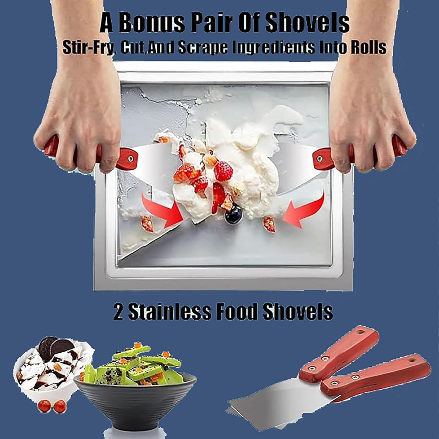 Commercial Rolled Ice Cream Machine, Stir-Fried Ice Cream Roll Machine with Single Square Pan for Bars/Cafes/Dessert Shops
