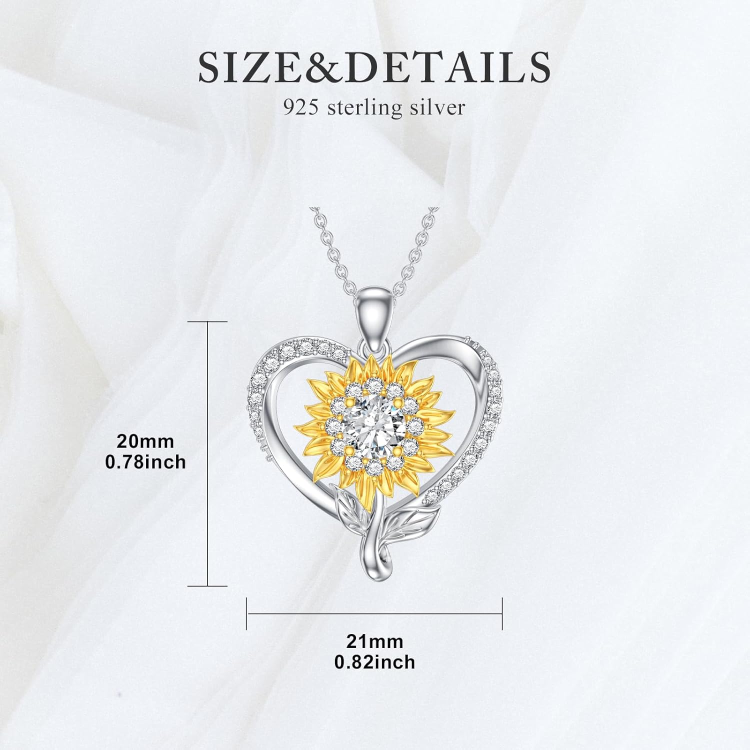 Sunflower/Rose Moissanite Heart Necklace for Women,Flower Moissanite 925 Sterling Silver Pendant Necklaces Jewelry Gifts for Her Wife Mom Mother's Day Christmas Birthday Anniversary