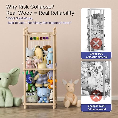 Miniatura 4 de Almacenamiento de animales de peluche, estante de madera suave, organizador de habitación del bebé, jaula de zoológico para animales de peluche con