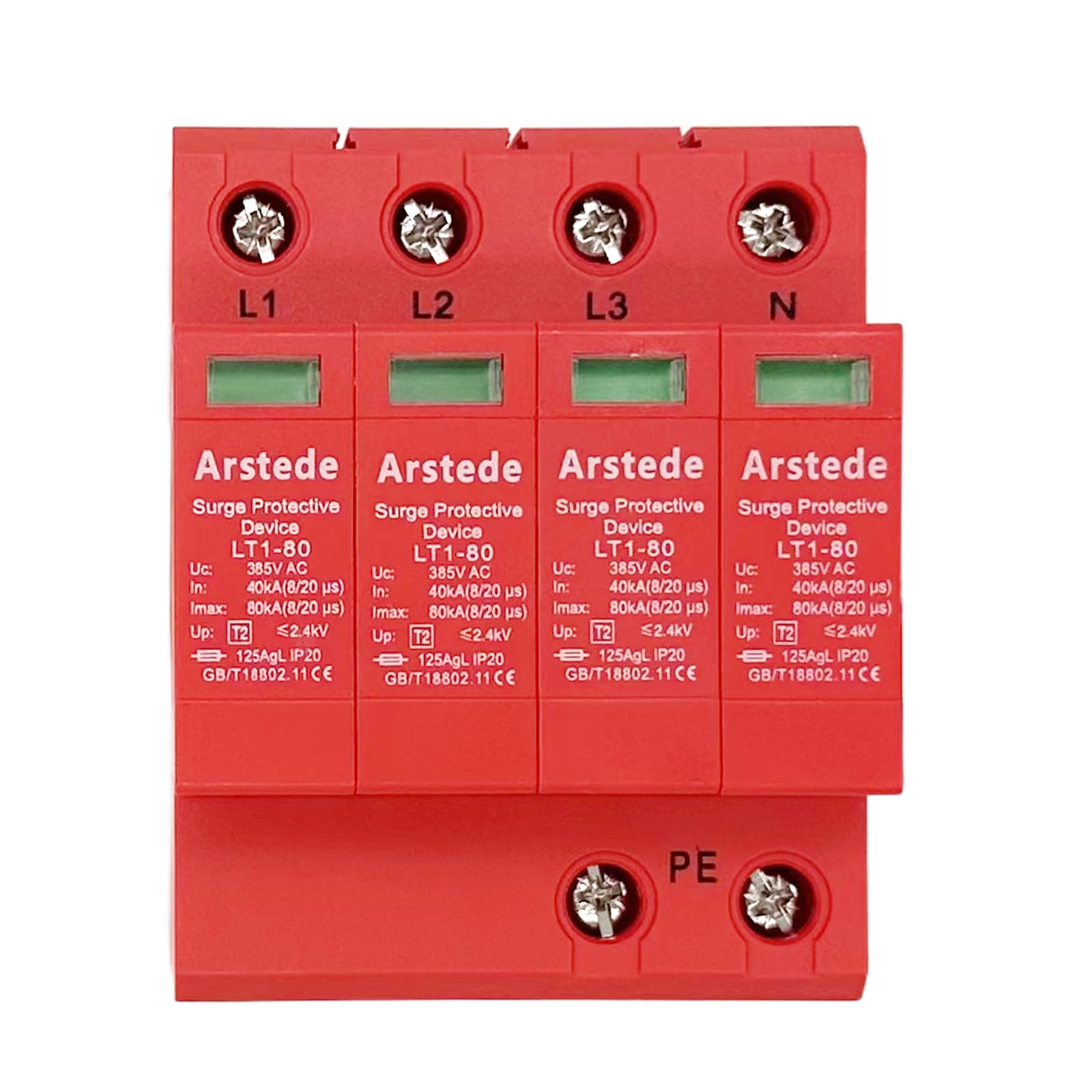 Scaricatore di Sovratensione,4P Dispositivo di Protezione Contro le Sovratensioni da Fulmini 385V CA 40kA Scaricatore di Sovratensione su Guida DIN per Protezione Contro i Tuoni