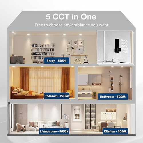 Miniatura 10 de Amico 6 Pack 3 Inch 5CCT Ultra-Thin LED Recessed Ceiling Light with Junction Box, 2700K3000K3500K4000K5000K Selectable, 7W Eqv 60W 500LM Brightness