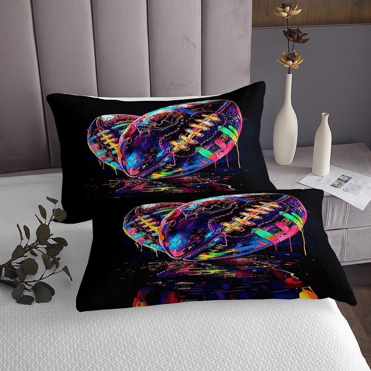 Castle Fairy Baseball Graffiti Bedspread Twin Size,Sports Gamer Bedding Sets 2Pcs for Kids Girls Boys Room Decor,Cool Colorful Baseball Comforter Set Cool Sport Themed Quilt Coverlet,1 Pillowcase