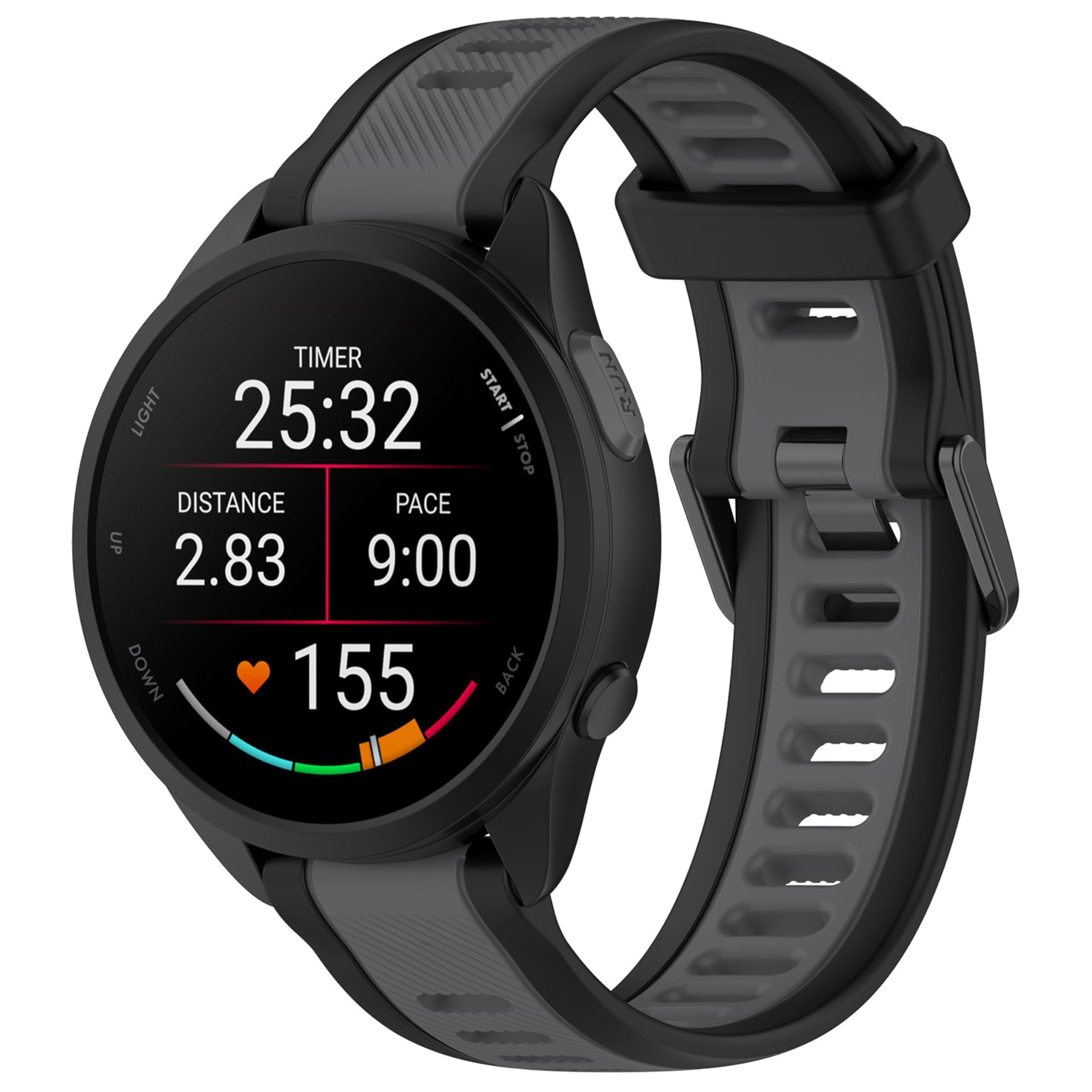 CZhkg Silicone Watch Strap for Garmin Forerunner 165/165 Music, Quick Release Armband Bracelet Wristbands Adjustable Strap for Garmin Forerunner 165 Music/165 Watch (Black Grey)