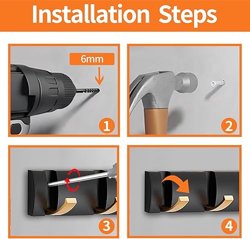 Miniatura 7 de Moderno perchero de pared con 4 ganchos impermeables, material de aluminio espacial, fácil instalación, perfecto para baño, dormitorio, armario y