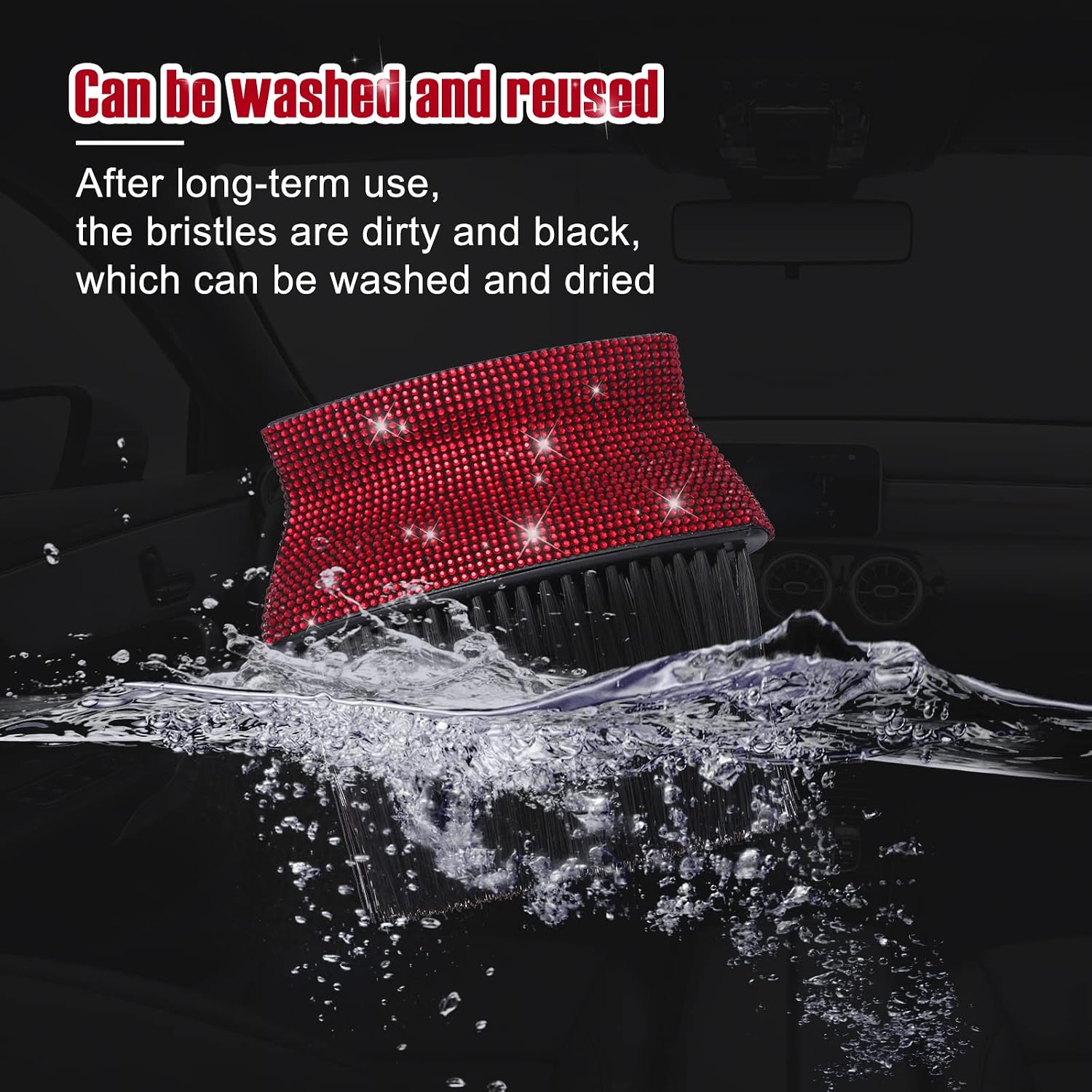 Bling Car Interior Detailing Brush With Rhinestones - Pink, For Dashboard, Air Vents, Leather Seats, Cute Cleaning Tool For Women