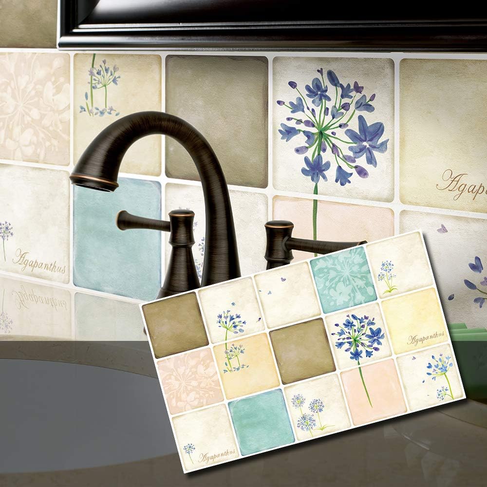 UNIDESIGN Aluminum Kitchen Decorative Stickers Peel and Stick Backsplash Fire Retardant Insulation Sheet (Agapanthus, 2)