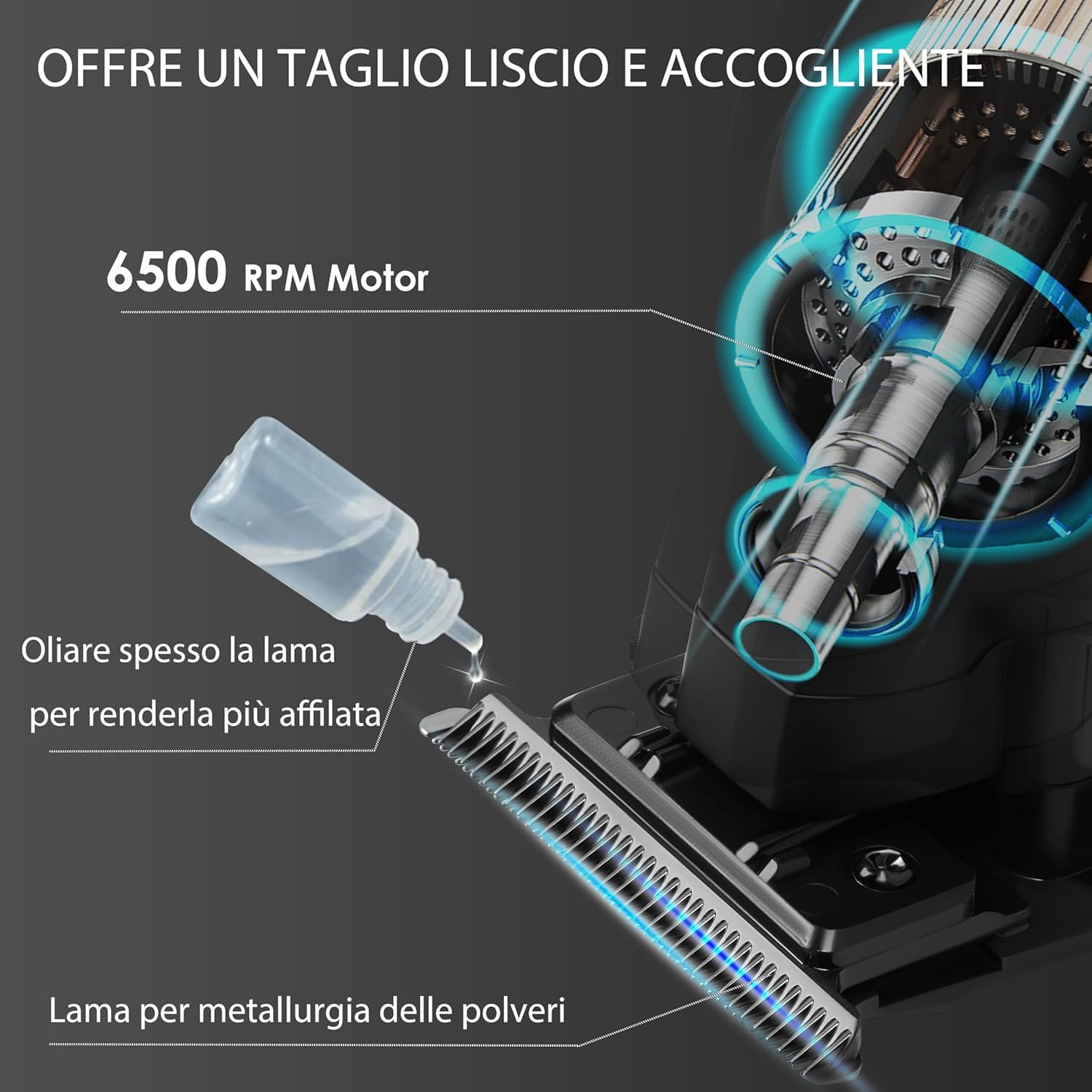 Tagliacapelli Professionale Multifunzionale, Batteria 1200mAh, 180 Minuti di Autonomia, Lama T Zero Gap, Ricarica USB, Nero
