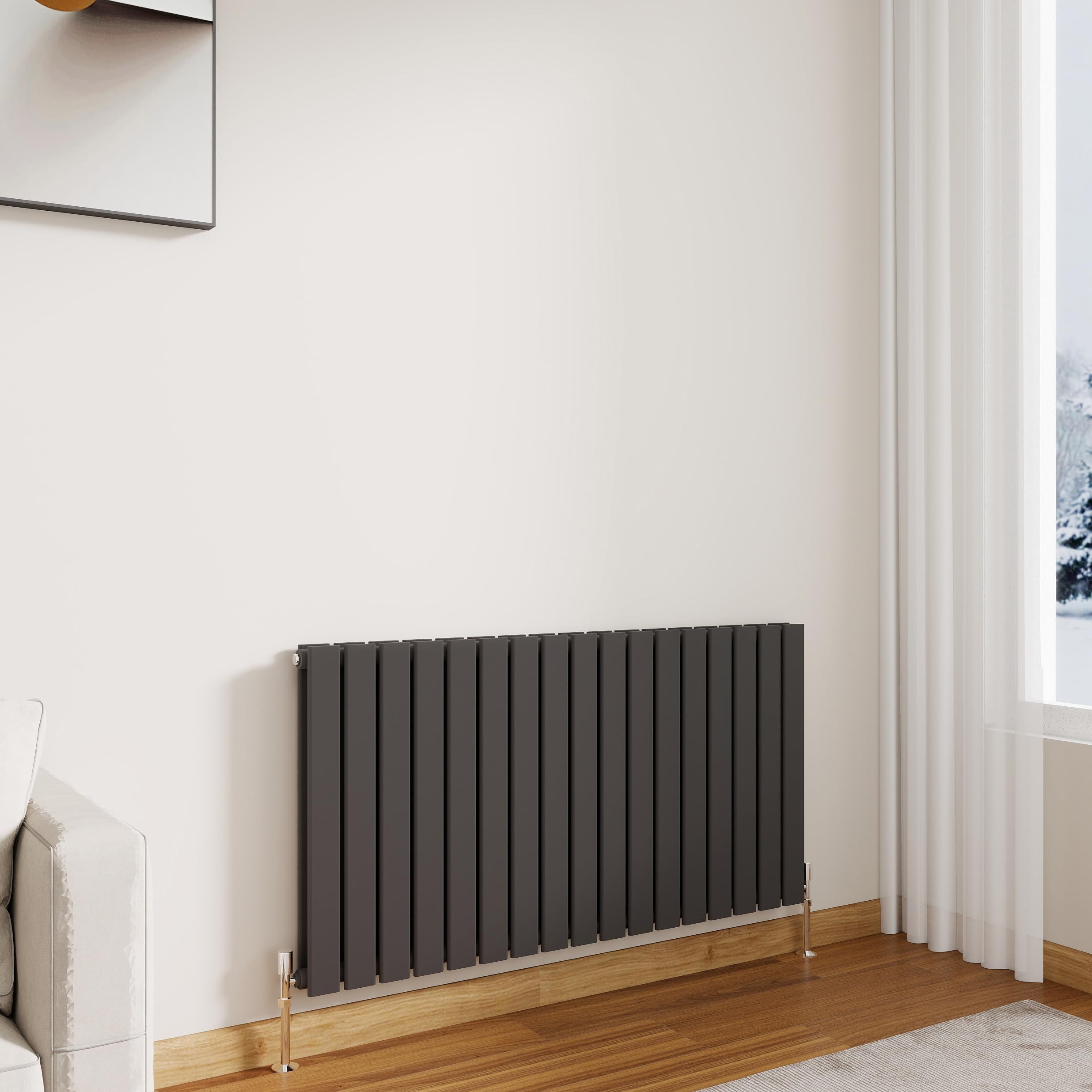 Modern Horizontal Flat Panel Radiator,600x1156mm Anthracite Double Stylish Panel Central Heating Heater, Perfect Efficient Hall Radiator, Traditional Wall Mounted Rads, Design Grey Radiator