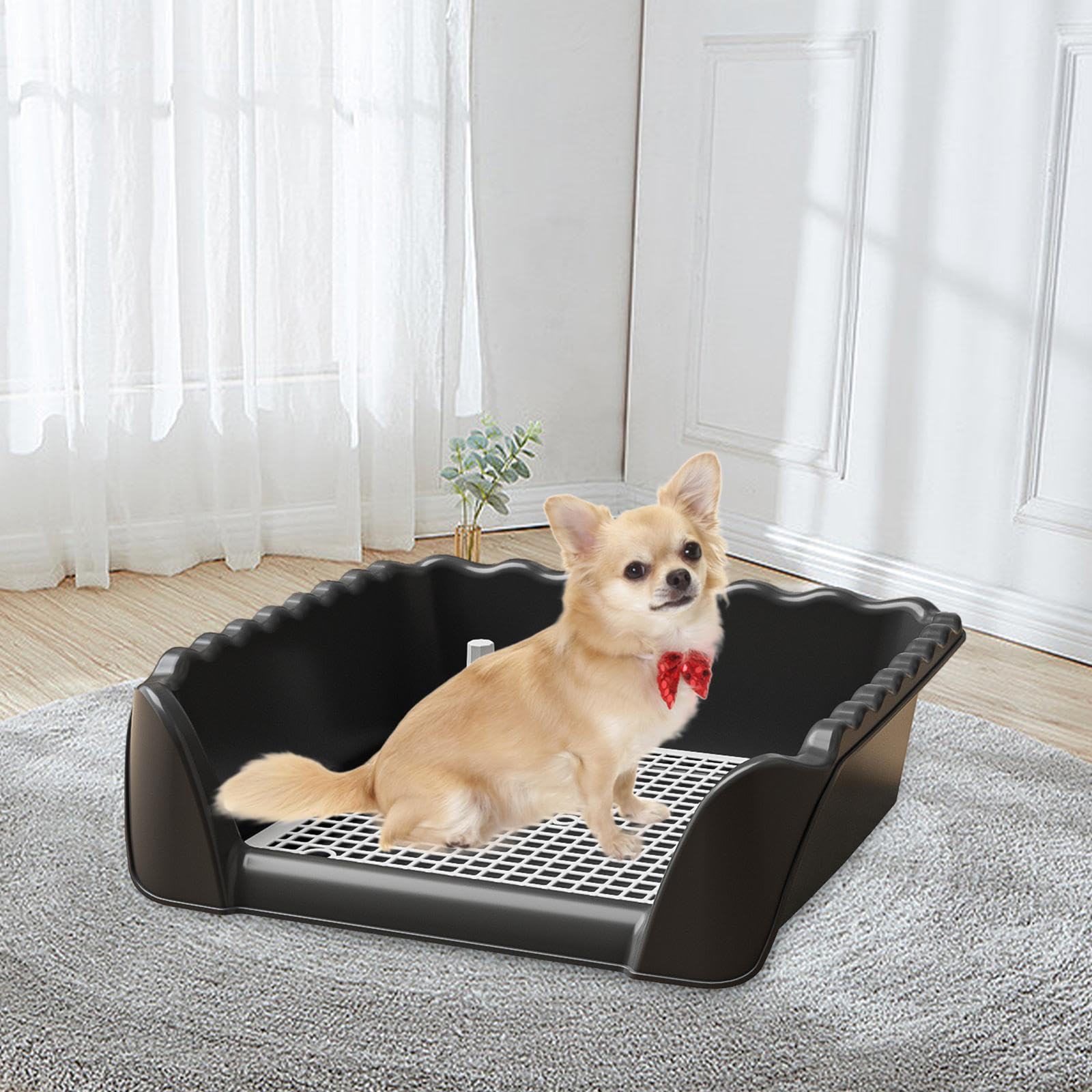 perfk Hundetoilette, Töpfchentrainer, Haustiertoilette, leicht zu reinigen, mit Töpfchenschale nach dem Hundetraining für andere Haustiere im Freien, Schwarz