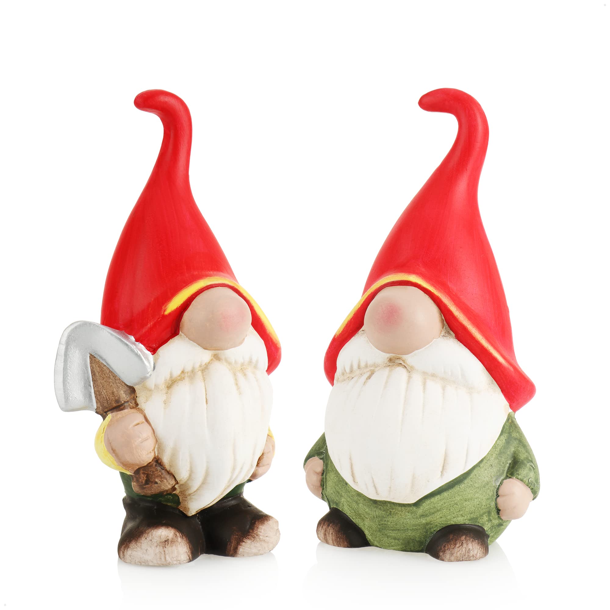 com-four® 2 Gnomos de Cerámica Decorativos para Interior y Exterior - para el Jardín [la selección varía] (2 Piezas - 20cm)