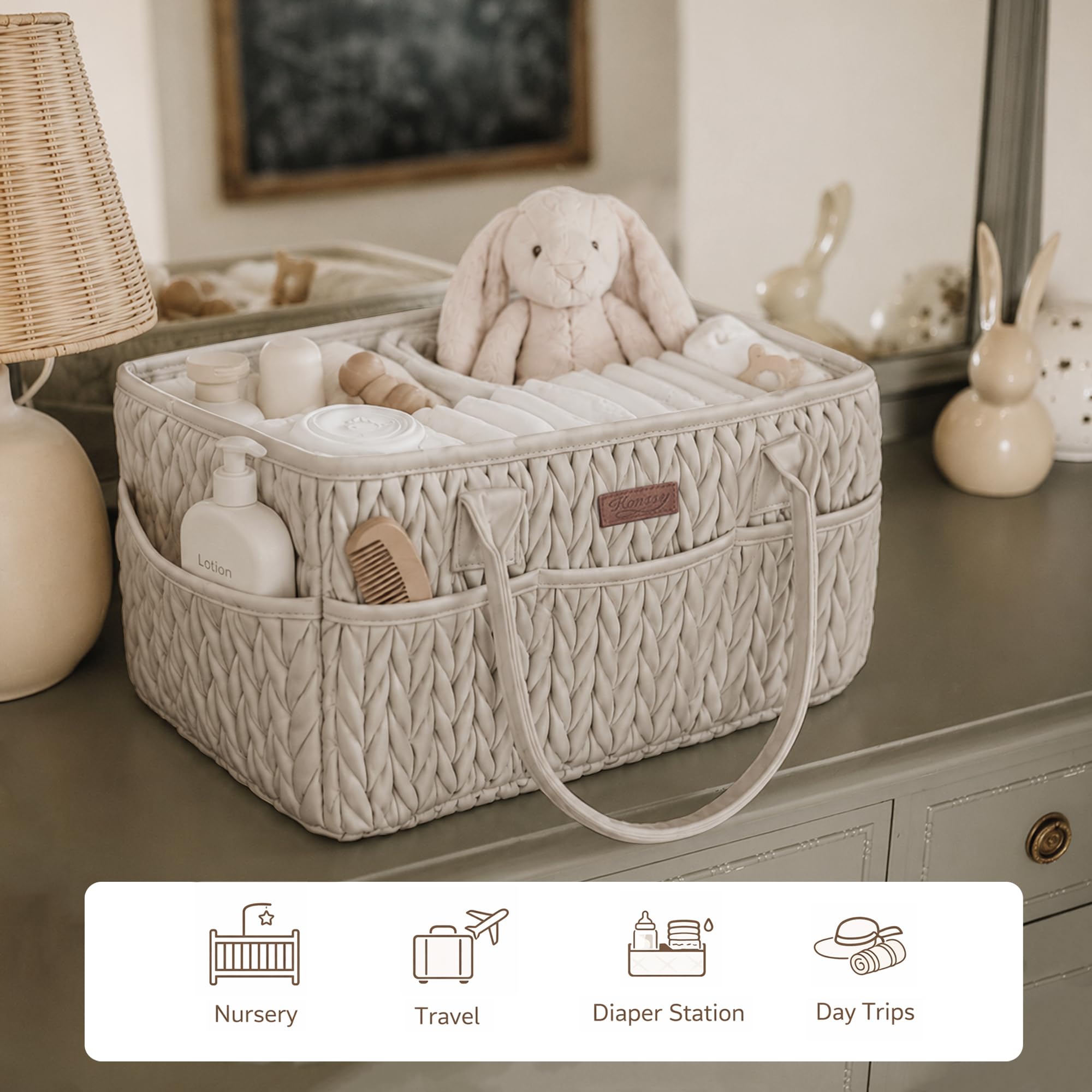 Konssy Organizer per pannolini per bambini, design intrecciato trapuntato