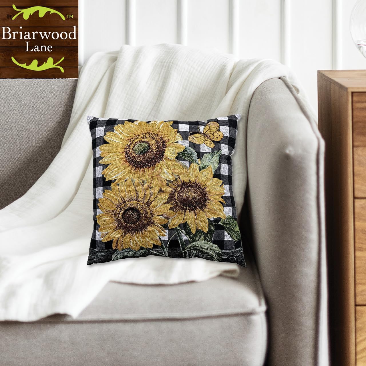 Briarwood Lane Checkered Sunflowers Summer Indoor Pillow
