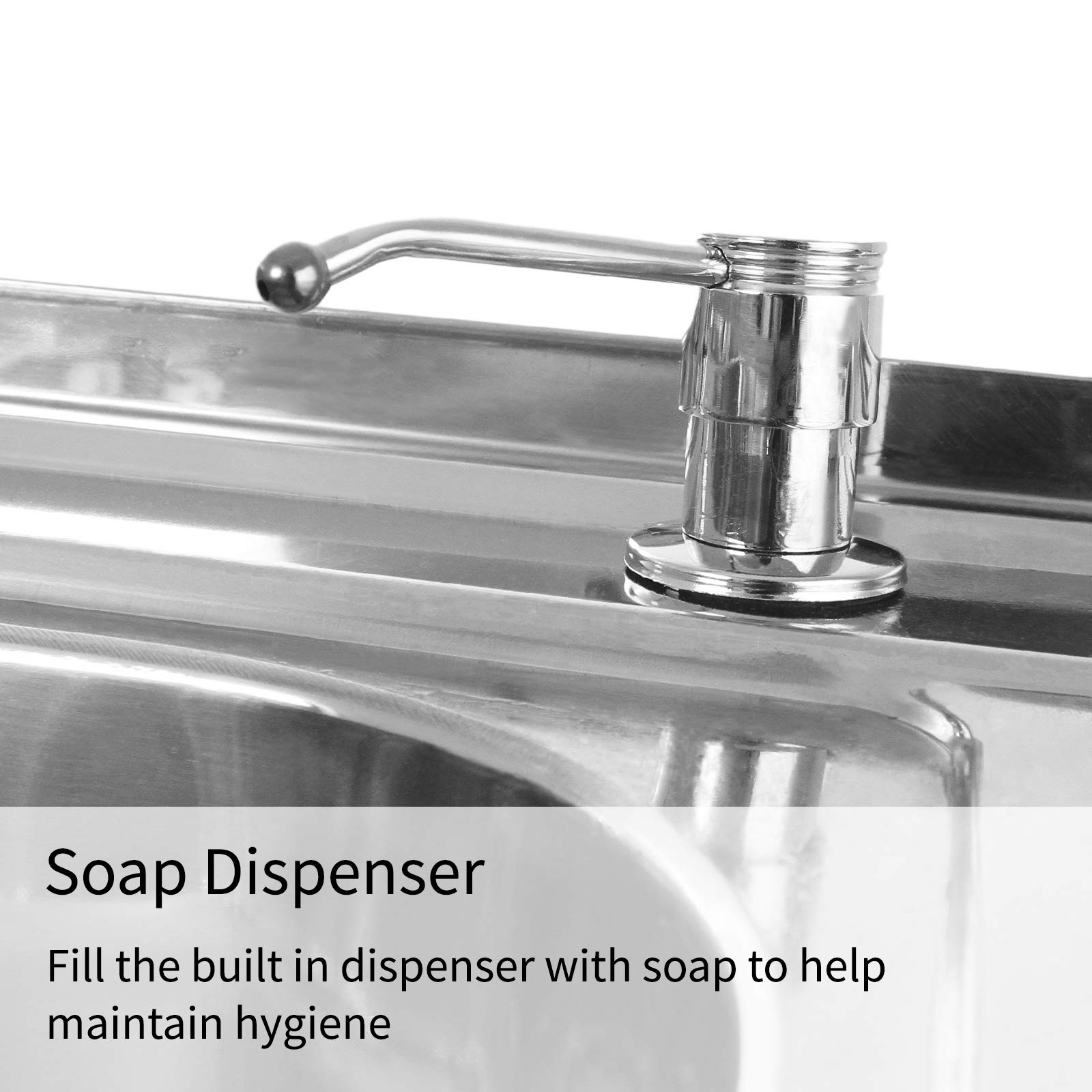 KuKoo Fregadero de Cocina Independiente Doble Seno con Escurridor a la Izquierda Acero inoxidable 120x79x60cm con Dispensador Jabón Tapones de Colador + Grifo GRATIS Lavaplatos 2 Senos+Escurridor