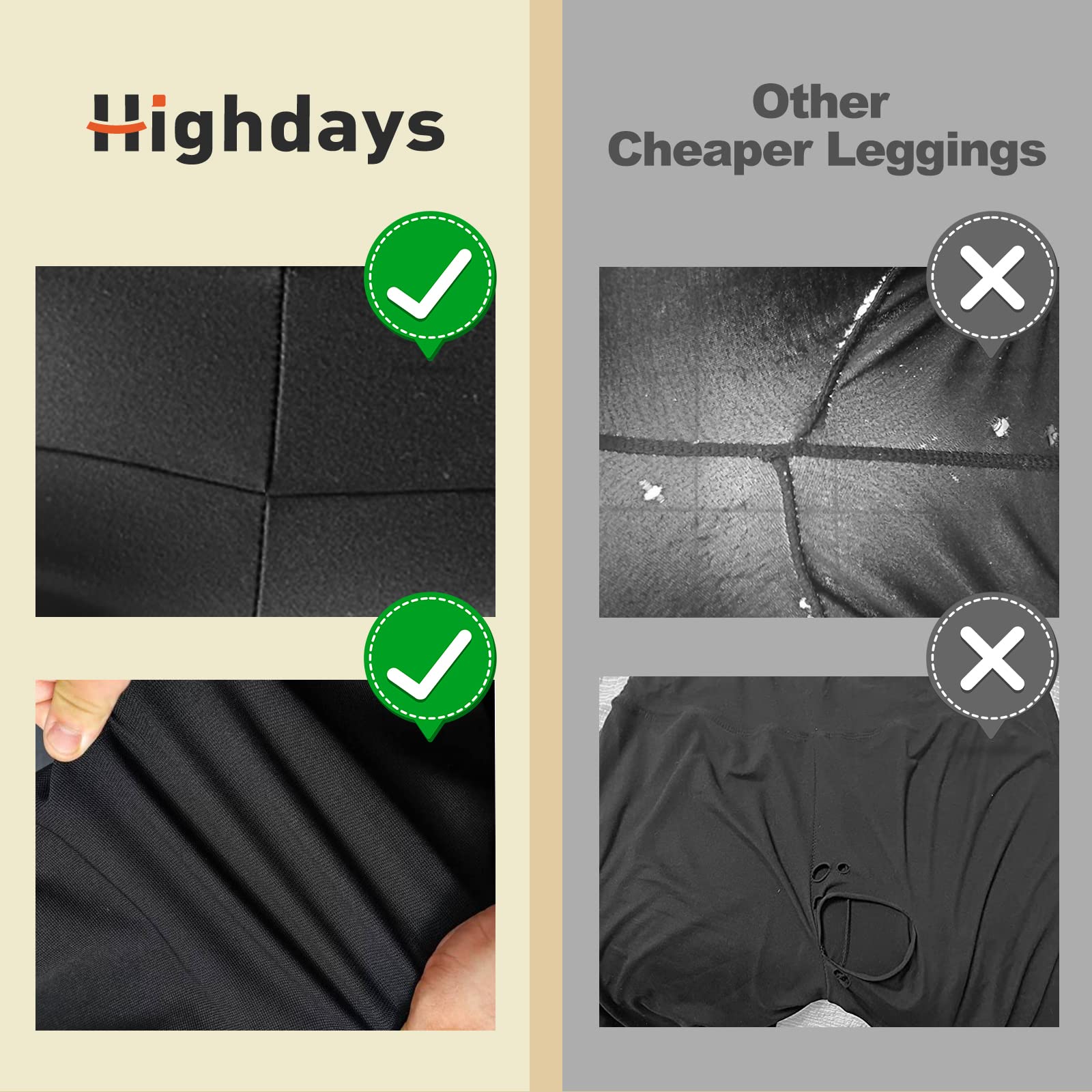HIGHDAYS Legginsy dla kobiet - legginsy treningowe z wysokim stanem, nieprzezroczyste, cienkie, miękkie spodnie do jazdy na rowerze, jogi, biegania, Czarny/czarny/szary, L