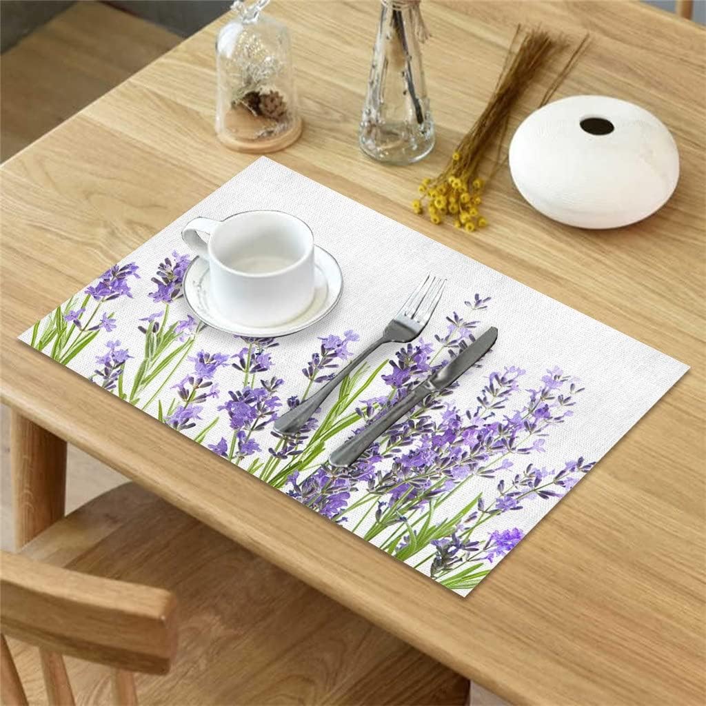4/6pcs Set Table Mats Lavender Printed Cotton Linen Table Napkin Kitchen Accessories Home Party Decorative Placemats(6 PCS)