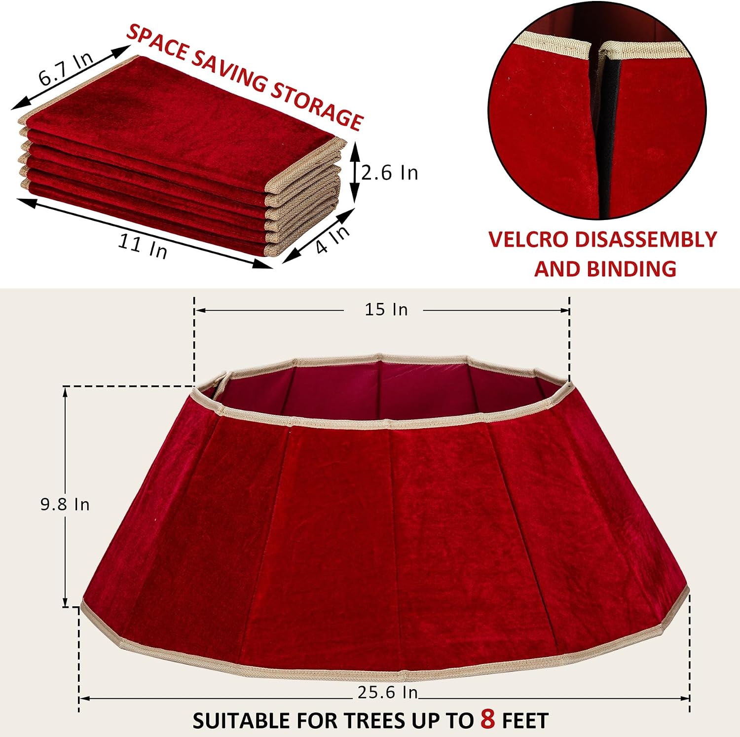 Blissun Christmas Tree Collar, Velvet Foldable Christmas Tree Ring, Christmas Tree Skirt for Artificial Christmas Trees Decoration