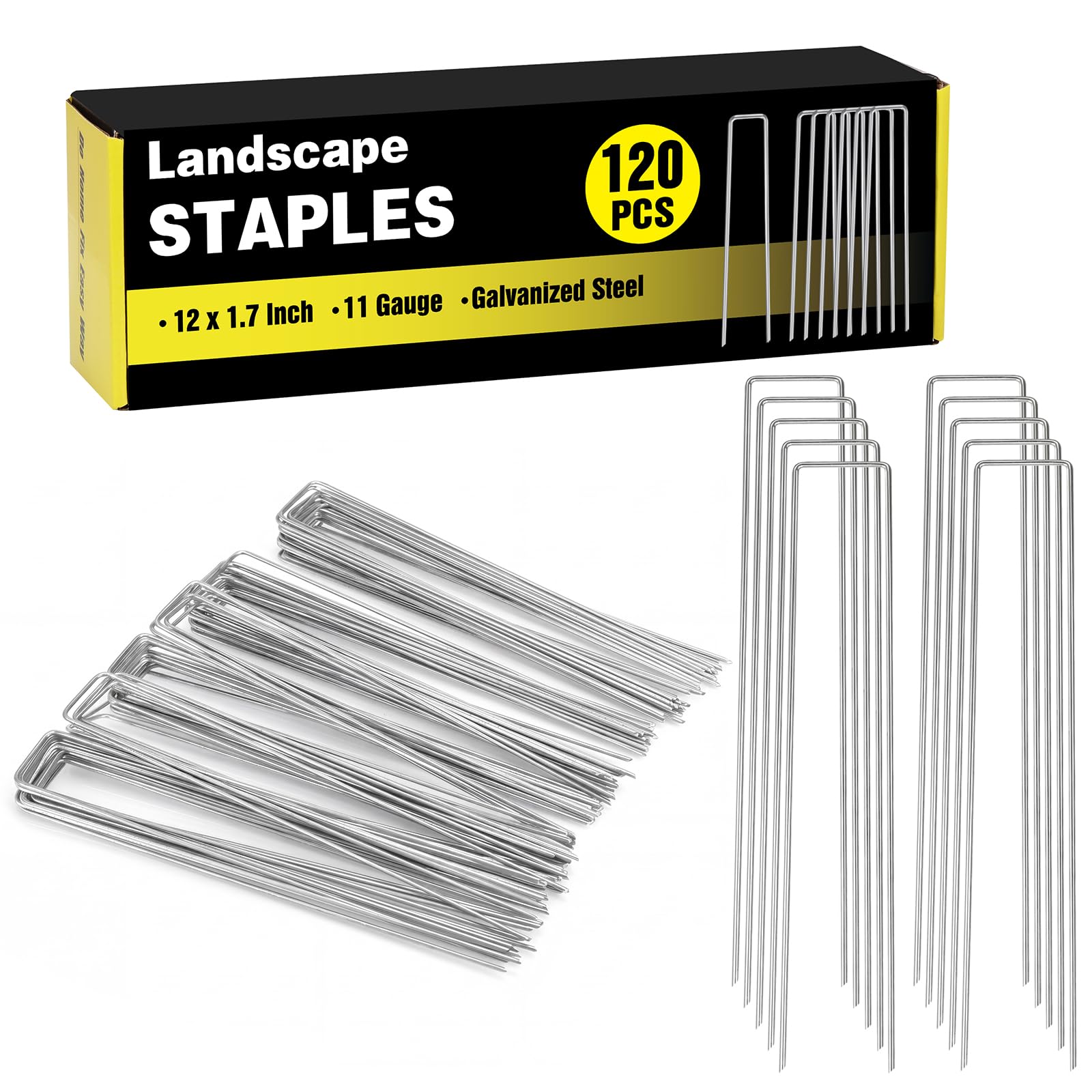 HongWay Lot de 120 agrafes de Paysage de 30,5 cm, piquets de Jardin galvanisés de Calibre 11 pour pelouse, Cour, Tente, clôture, aménagement paysager, Tissu pour Jardinage, décorations extérieures