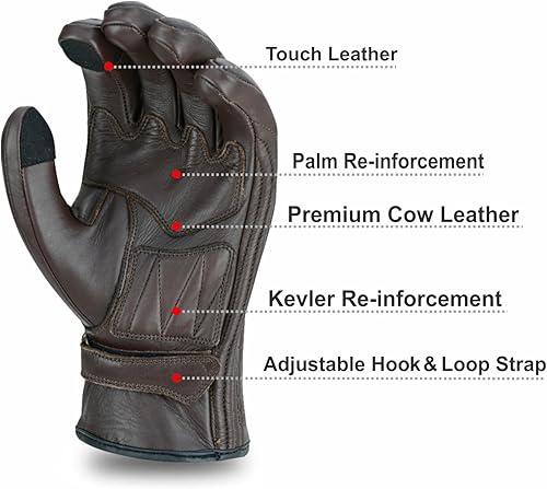 Miniatura 7 de Full Finger Leather Motorcycle Gloves for Men & Women Touch Screen Gloves Premium Street Motorcycle Durable Protective Cruiser Biker Gel Leather