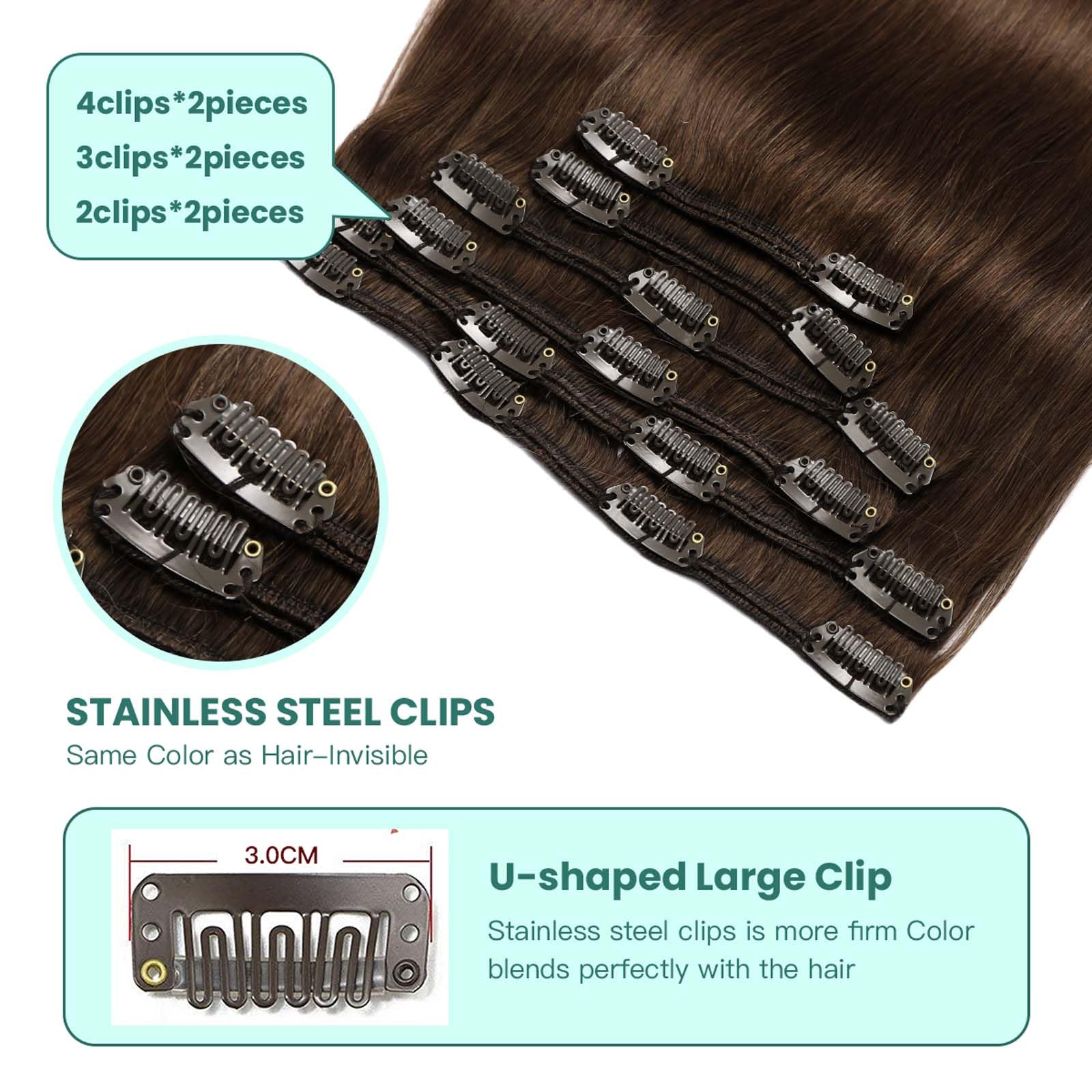 VINBAO Extension Clip Capelli Veri #4 Castano Cioccolato Extension Capelli Veri Clip, 55cm Remy Umani Naturali Capelli Extension con Clip 120g Lisci Estensioni Dei Capelli 6pcs (#C4, 22")