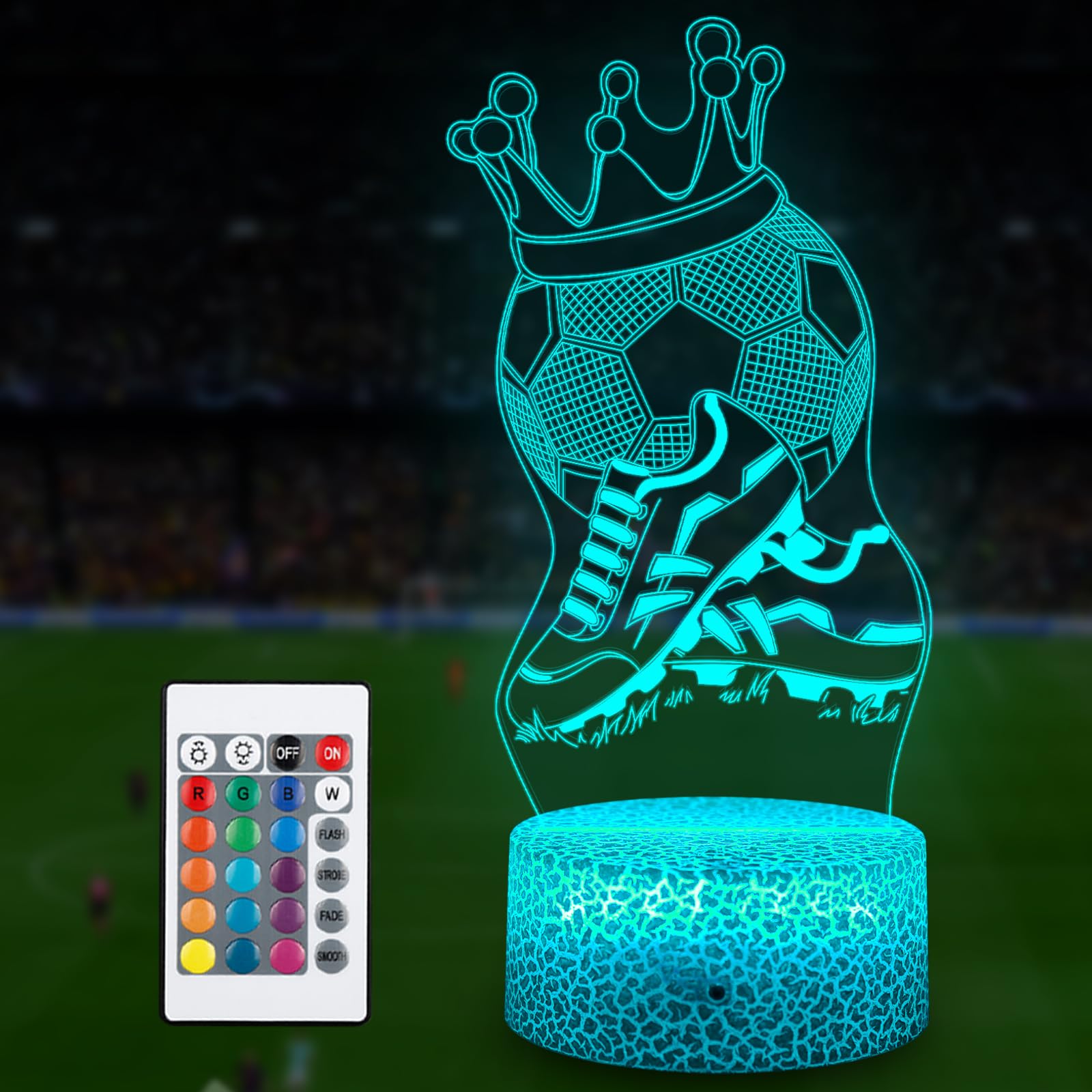 WYDCAA Lampara Futbol Regalo NiñOs 7.8.9.10 AñOs, Regalos ComunióN para NiñOs, Luz de Noche AcríLica Rgb 3d Led 16 Colores Cambiantes, DecoracióN Dormitorio CumpleañOs Navidad Regalo