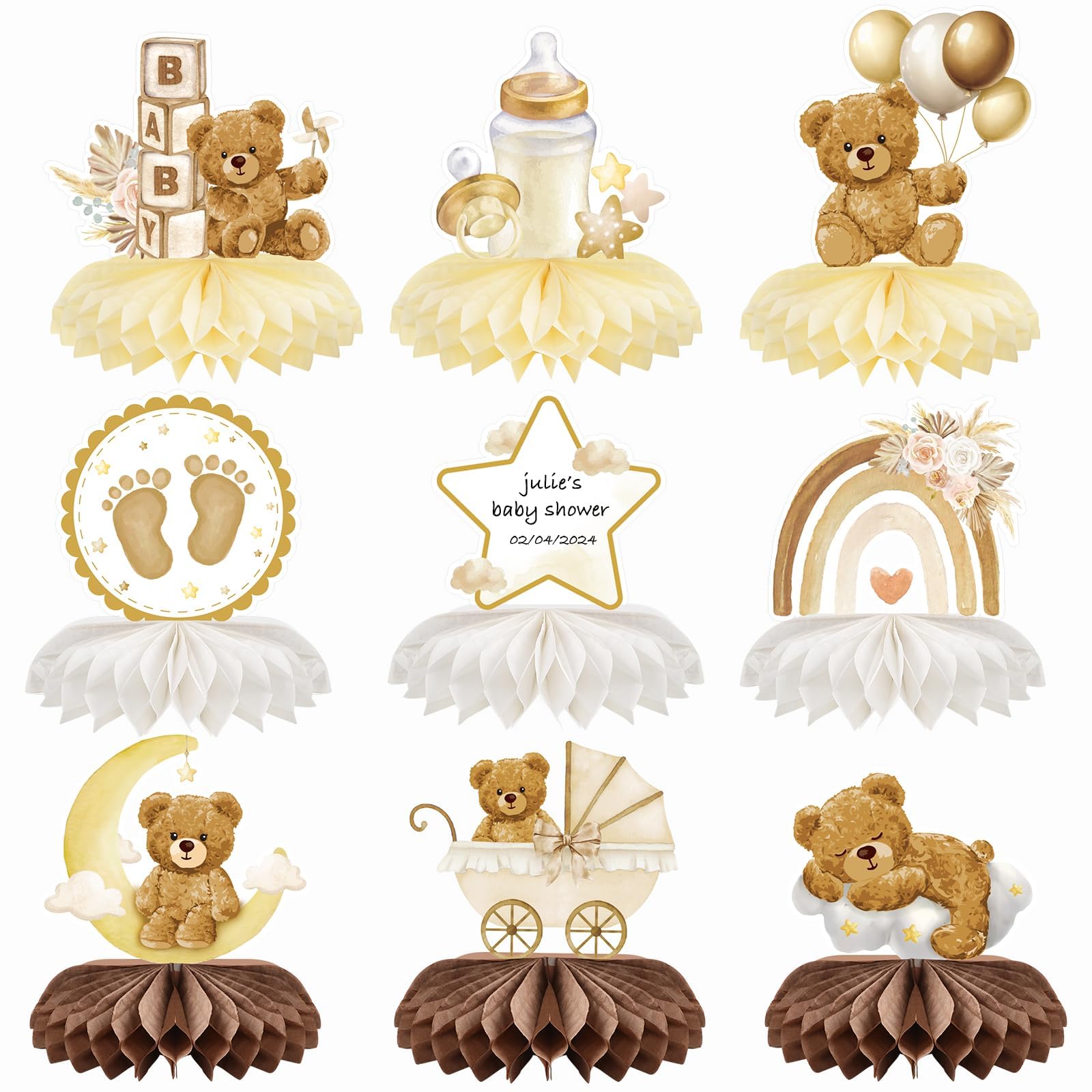 9pcs Bear Baby Shower Decorations Centerpieces Cream Brown We Can Bearly Wait Baby Shower Decorations Gender Reveal Table Centerpieces