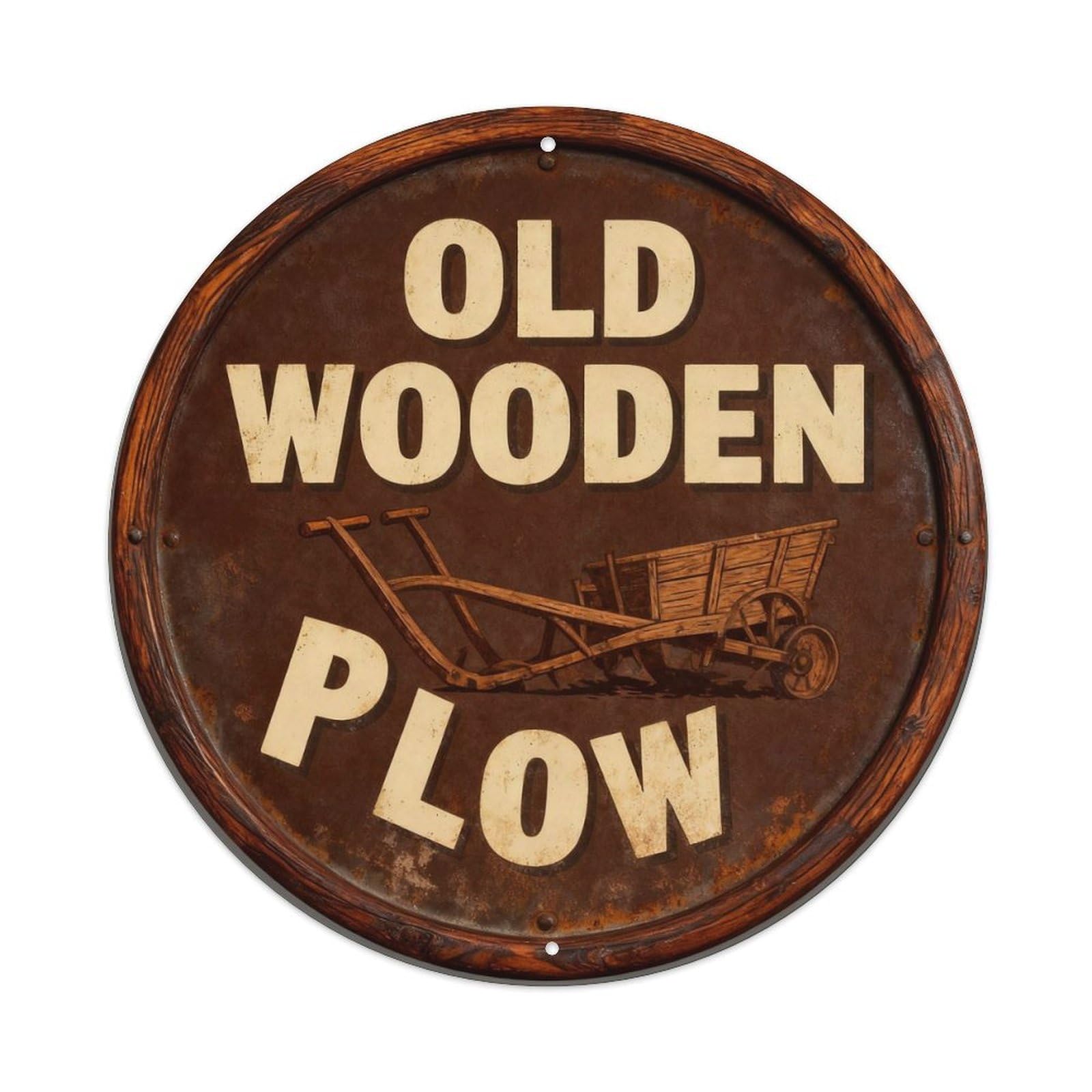 Old Wooden Plow Metal Tin Sign Plaque