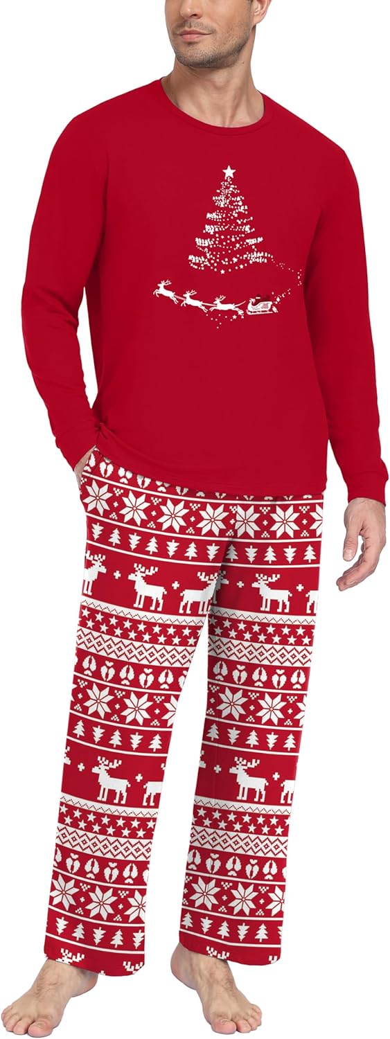 PrinStory Men's Pajama Sets Loungewear Sleepwear Pjs Lightweight Long Sleeve Shirts & Bottoms Soft Comfy Sleep Sets S-2XL