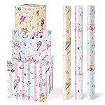 WERNNSAI Ice Cream Wrapping Paper Rolls - 3 Short Rolls Birthday Wrapping Paper Rolls Pink Ice Cream Gift Wrap Paper Kids Wrapping Paper Rolls Summer Wrapping Paper with Cut Lines 17 in x 10 ft