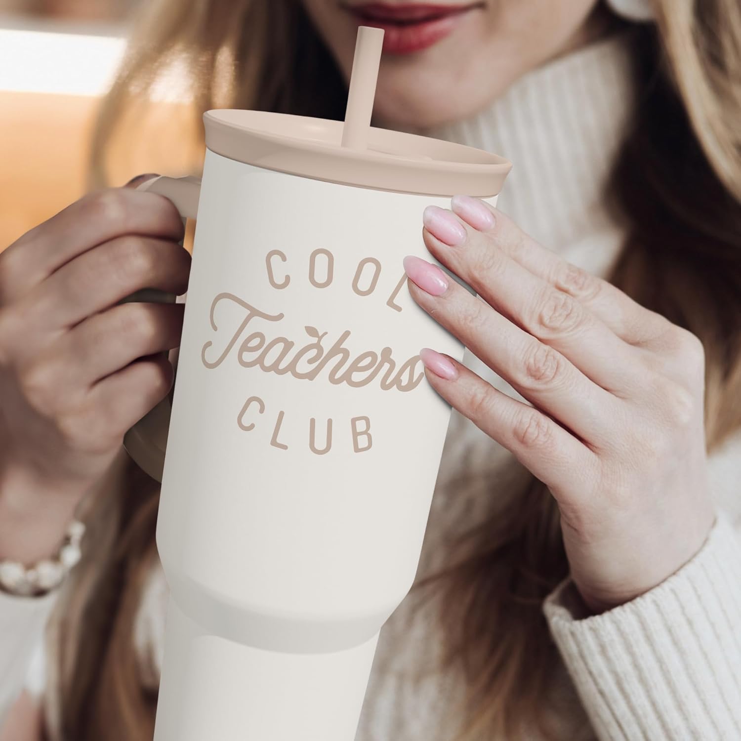 SANDJEST Teacher Appreciation Gift for Women – Stainless Steel Insulated Tumbler with Handle - Teachers Travel Coffee Mug Cup for Women Back to School Birthday Christmas, 40oz - Image 7