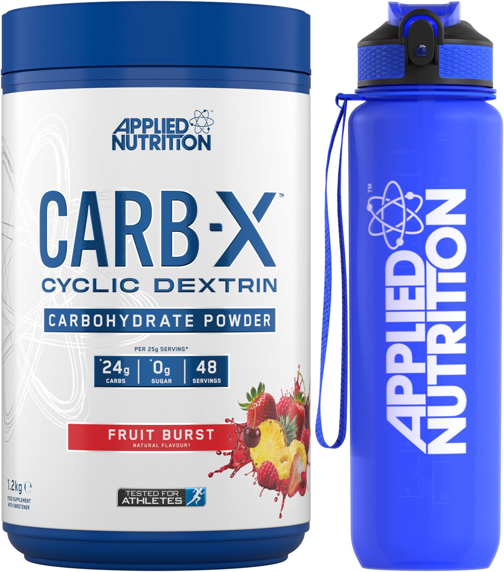 Applied Nutrition Bundle Carb X 1.2kg + Lifestyle Water Bottle 1000ml | Cyclic Dextrin Carbohydrate Powder, Intra Workout Carb Powder, Fuel Training, Quick Source of Energy, Vegan (Fruit Burst)