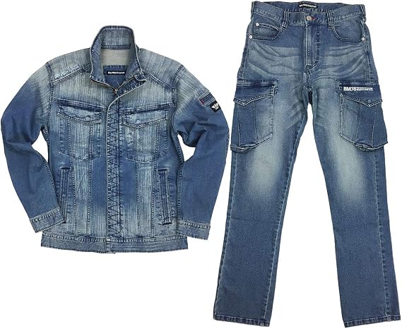 Amazon Co Jp Blue Monster Clothing Bmc Work Casual Top And Bottom Set Jacket Cargo Pants Denim Stretch Work Clothes Work Men S Clothing Accessories