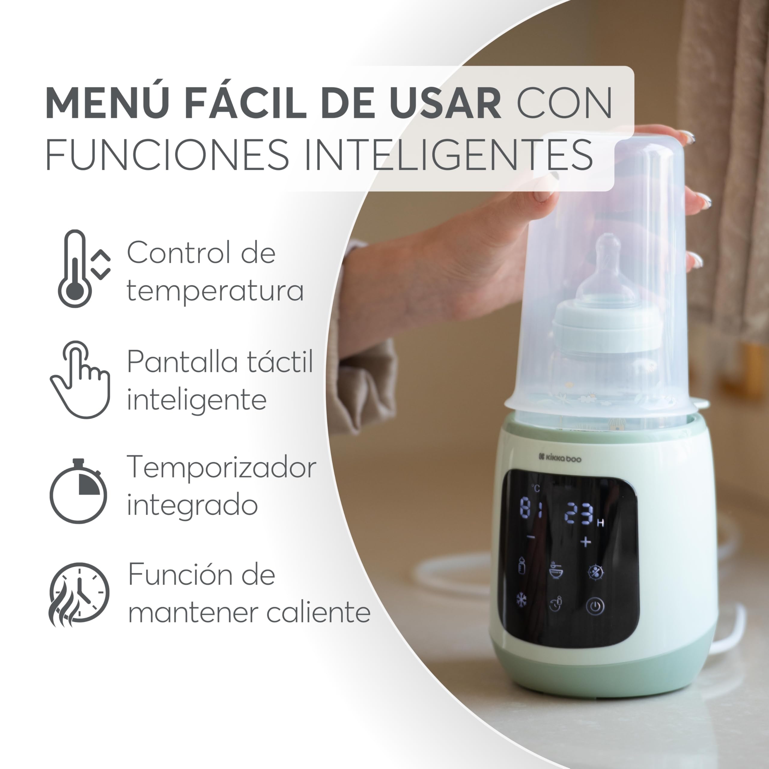 KikkaBoo Calienta Biberones Portátil 4 en 1 CALDO, Calentador de Leche Rápido y Esterilizador de Biberones, Descongelador de Alimentos para Bebés, Menta