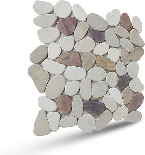 PEBBLETILE.CO Mosaico de guijarros en rodajas de cerezo, azulejos de piedra para paredes de cocina, suelos de ducha y baño, y áreas al aire libre