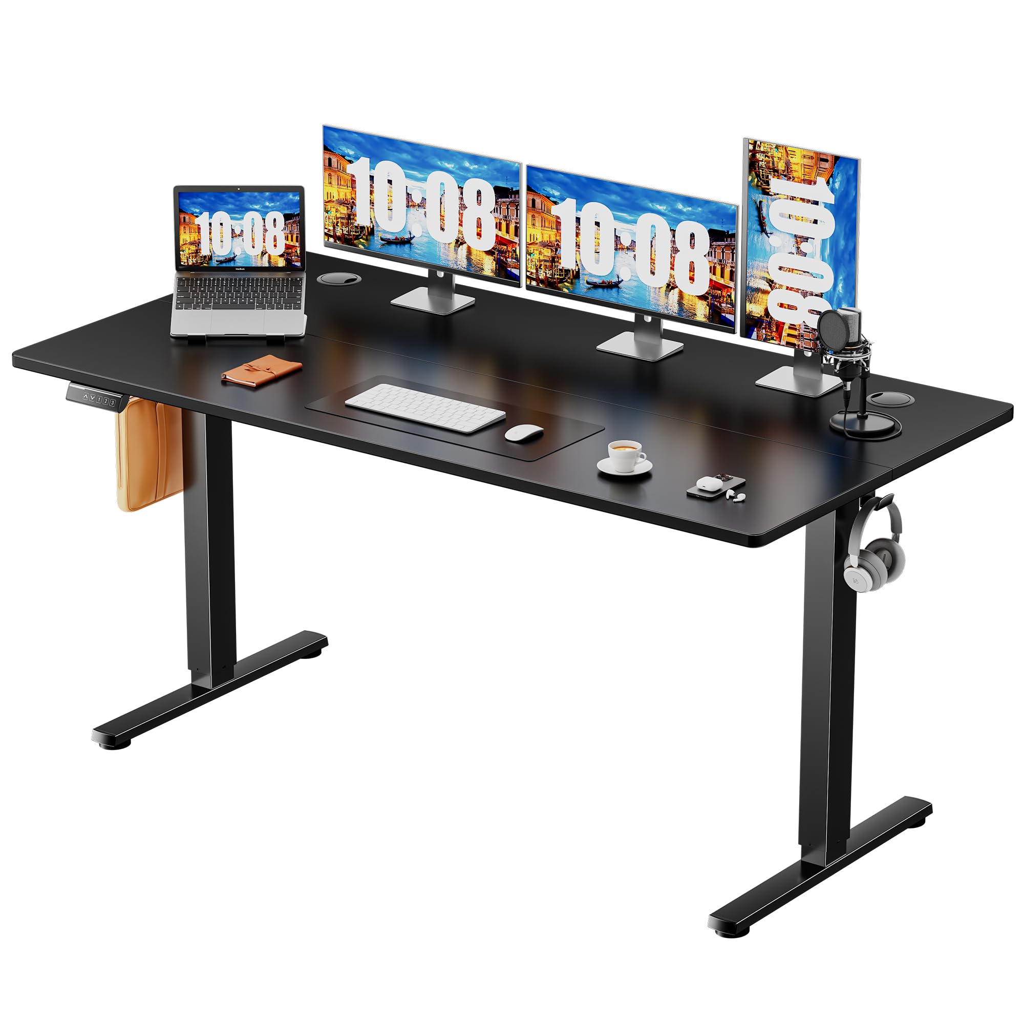 NEWBULIG 55 Inch Electric Height Adjustable Standing Computer Desk Sit Stand Up Table Lift Workstation for Home Office Writing Gaming