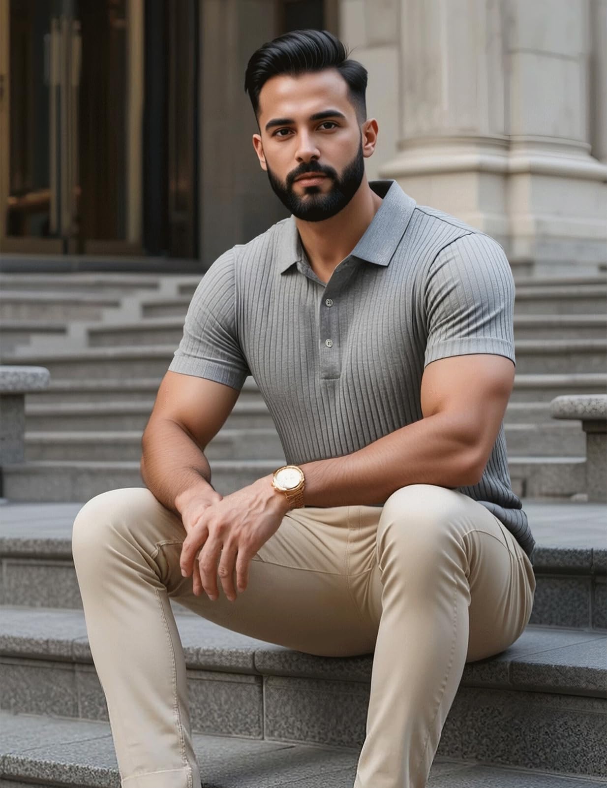 Muscle Cmdr Polo de Manga Larga/Corta para Hombre, Camiseta Informal de algodón Ajustada