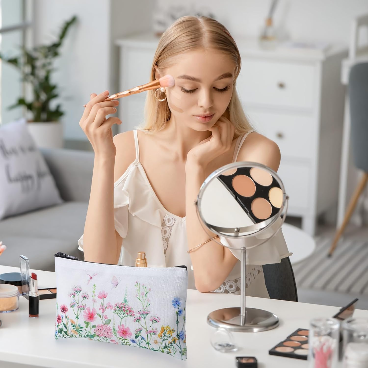 Reginary 20 Pieces Cosmetic Bag for Women, Roomy Makeup Bags with Zipper Toiletry Bag Pouch Travel Accessory Organizer Gifts, 7 x 4.3 Inches (Flowers) - Image 5