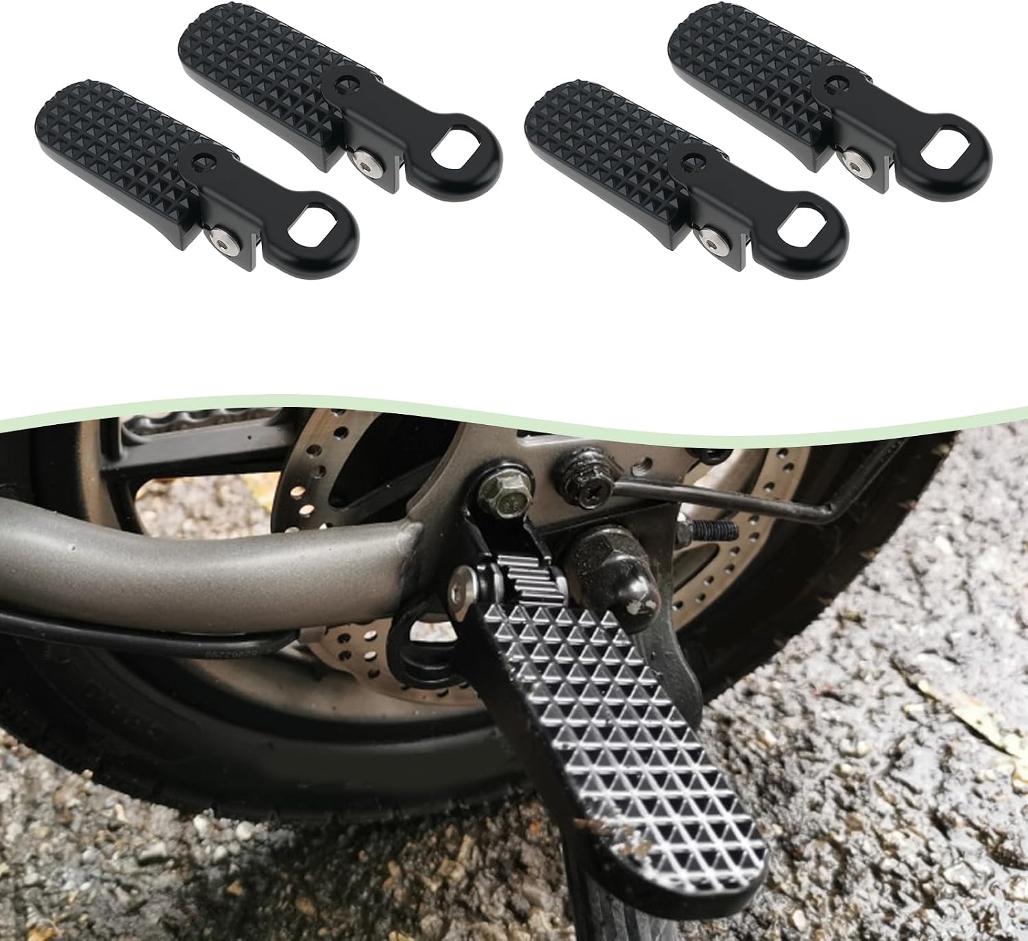 2 Pairs of Bike Foot Pegs Length 112mm Pedal 78x37mm Aluminium Alloy Anti-Skid Folding Foot Rest for Mountain Bike E-Bike Motorcycle Black