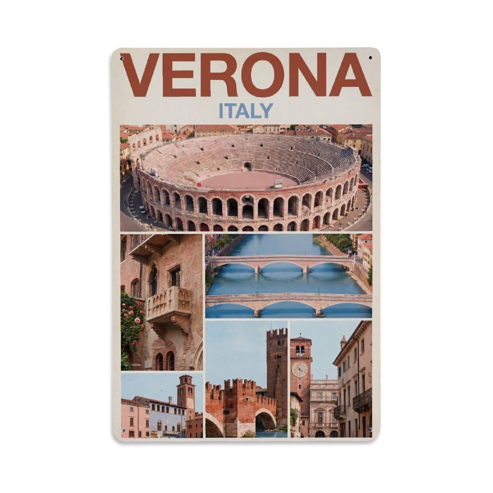 Vintage Italy Verona Travel Metal Tin Sign Plaque Wall Decor for Cafe, Club Bar, Office, Garden Metal Poster 8x12Inch