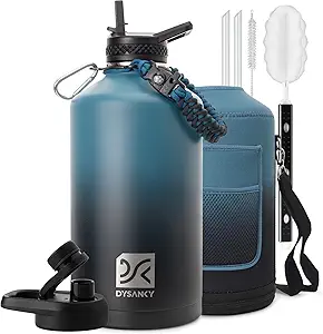 1 Gallon Insulated Water Bottle | Upgraded Thickened Stainless Steel Metal Portable Sports Large Water Jug for Gym and Hiking with Carrier Bag, Handle Strap | BPA-Free 128 oz