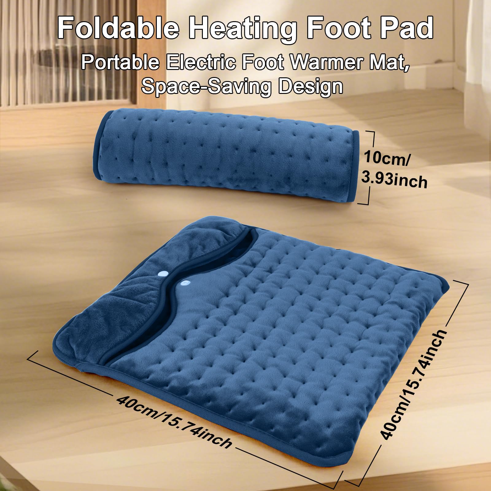 Calentador de pies eléctrico para mujeres hombres y personas mayores.Calentamiento rápido con 6 niveles de calor y temporizador.Alfombra Eléctrica Calefactora Lavable,Azul marino,40 x 40 cm.